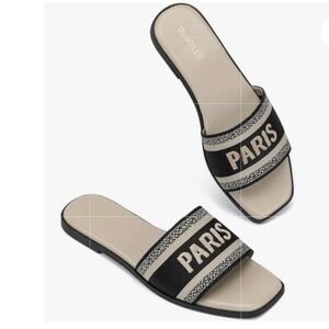 PARIS Woven Embroidered Slide Sandals size 37 1/2.